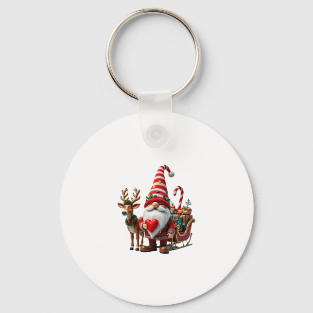 Christmas Light Gnome Santa Claus Riding Sleigh Hi Schlüsselanhänger (Vorderseite)