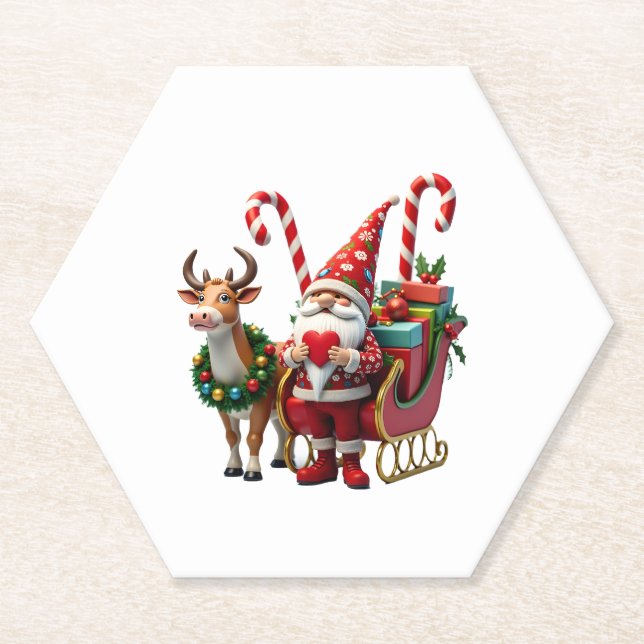 Christmas Light Gnome Santa Claus Riding Sleigh Hi Untersetzer (Vorderseite)