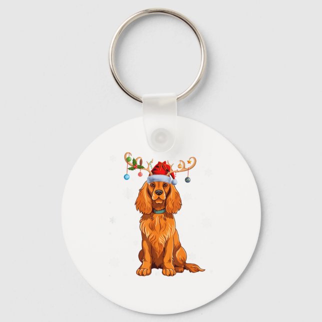 Christmas Light Reindeer Santa Hat Er Spaniel Xmas Schlüsselanhänger (Vorderseite)