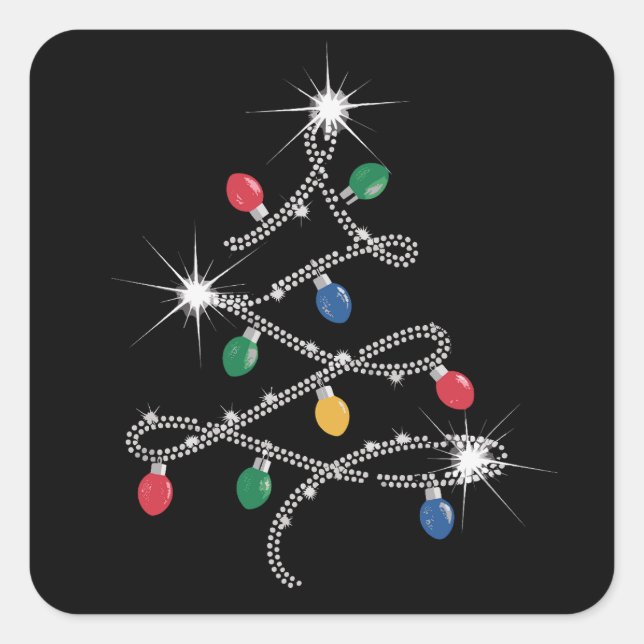 Christmas Light Tree Kristall Mega Bling Quadratischer Aufkleber (Vorderseite)
