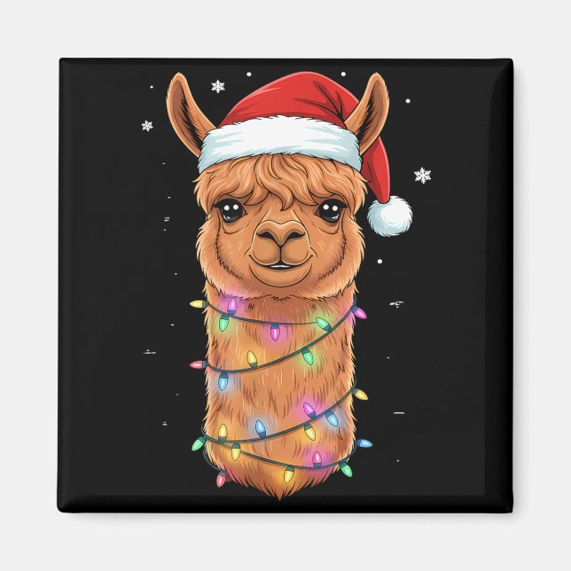 Christmas Lights Alpaca Santa Hat Llama Cute Xmas  Magnet (Vorne)