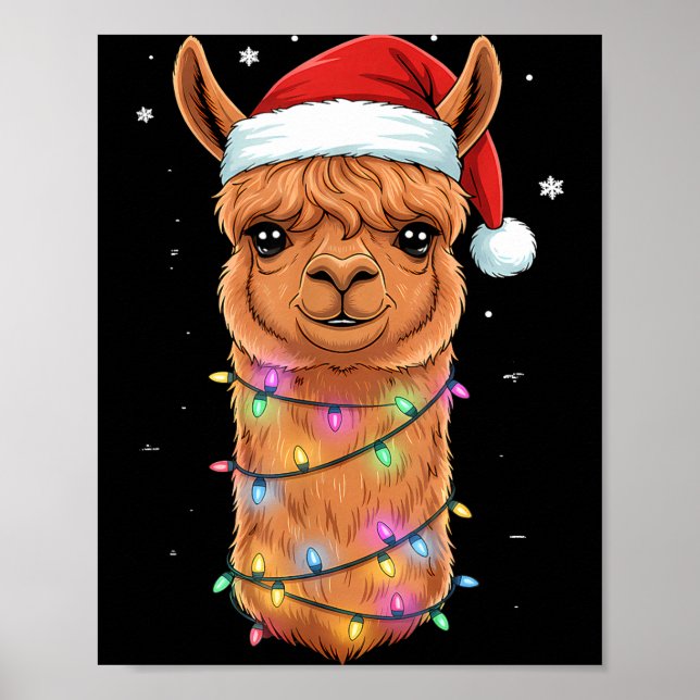 Christmas Lights Alpaca Santa Hat Llama Cute Xmas  Poster (Vorne)