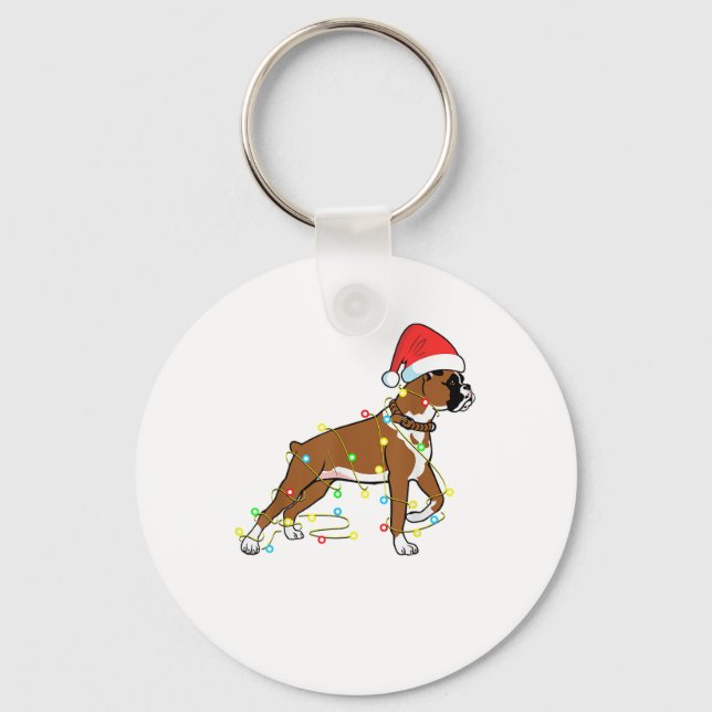 Christmas Lights Boxer Dog Lover Funny Geschenk Schlüsselanhänger (Vorderseite)