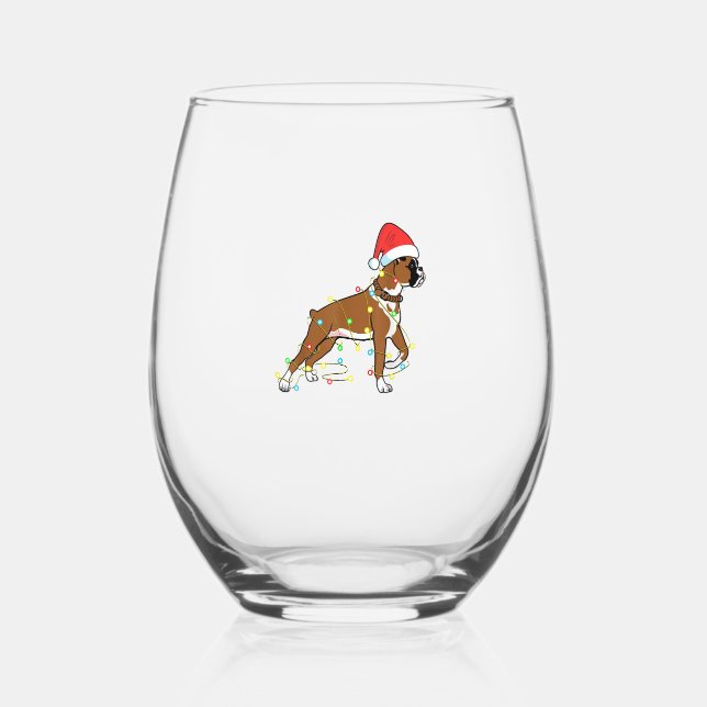 Christmas Lights Boxer Dog Lover Funny Geschenk Weinglas Ohne Stiel (Vorderseite)