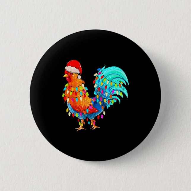 Christmas Lights Chicken Wearing Xmas Hat Chicken  Button (Vorderseite)