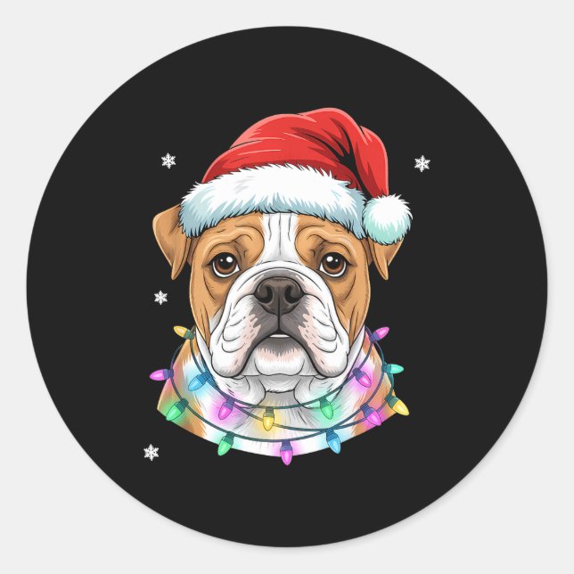 Christmas Lights Dog Santa Hat Cute Xmas Pajamas  Runder Aufkleber (Vorderseite)