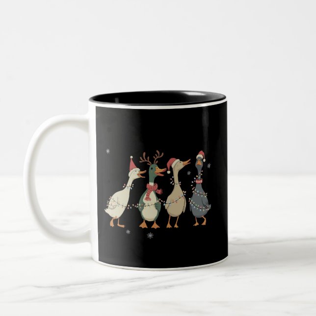 Christmas Lights Ducks Funny Animals Farm Lover  Zweifarbige Tasse (Links)