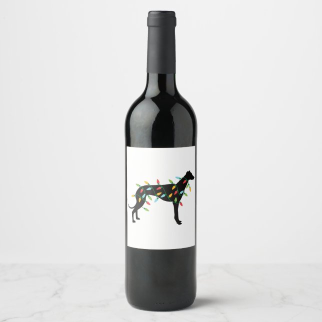 Christmas Lights Greyhound Cute Gifts Dog Lovers Weinetikett (Vorderseite)