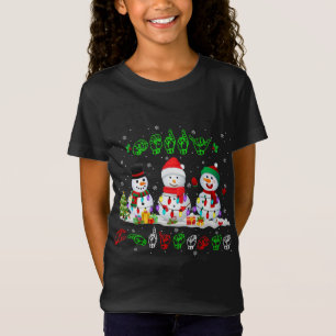 Christmas Lights Merry Christmas Snowman ASL Sign T-Shirt