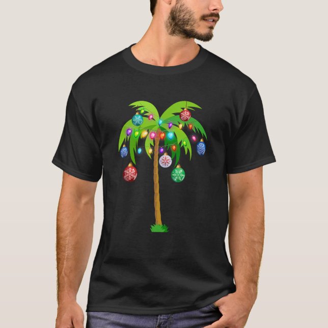Christmas Lights Palm Tree Funny Hawaii T-Shirt (Vorderseite)