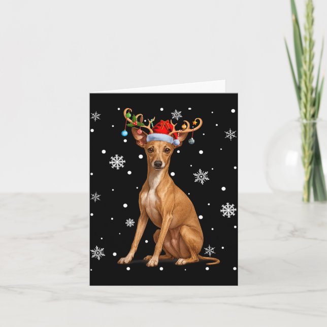 Christmas Lights Reindeer Santa Italian Ghound Xma Karte (Vorderseite)