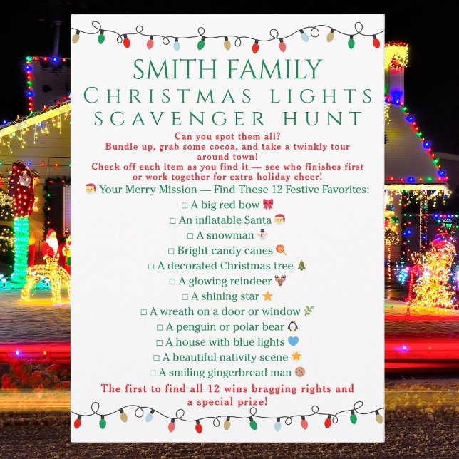 Christmas Lights Scavenger Hunt Printable Game Einladung (Von Creator hochgeladen)