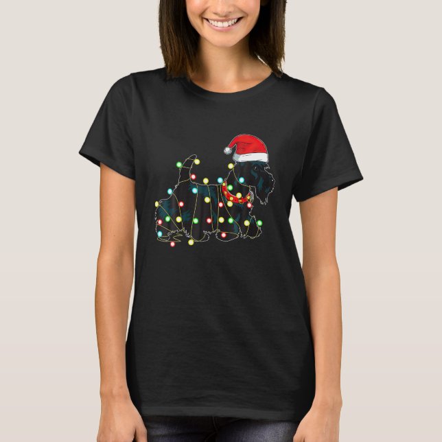 Christmas Lights Scottie Dog Lover Funny Xmas T-Shirt (Vorderseite)