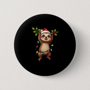 Christmas Lights Sloth Tragend Xmas Hat - Sloth Lo Button