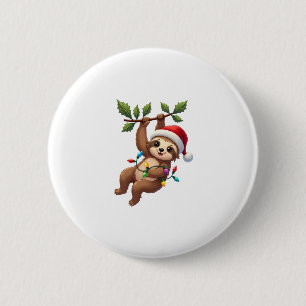Christmas Lights Sloth Tragend Xmas Hat - Sloth Lo Button