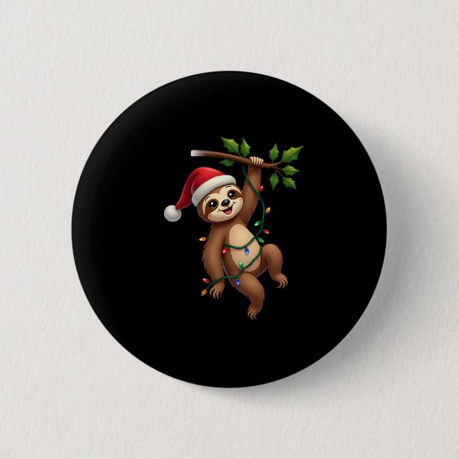 Christmas Lights Sloth Tragend Xmas Hat - Sloth Lo Button (Vorderseite)