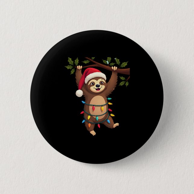 Christmas Lights Sloth Tragend Xmas Hat - Sloth Lo Button (Vorderseite)