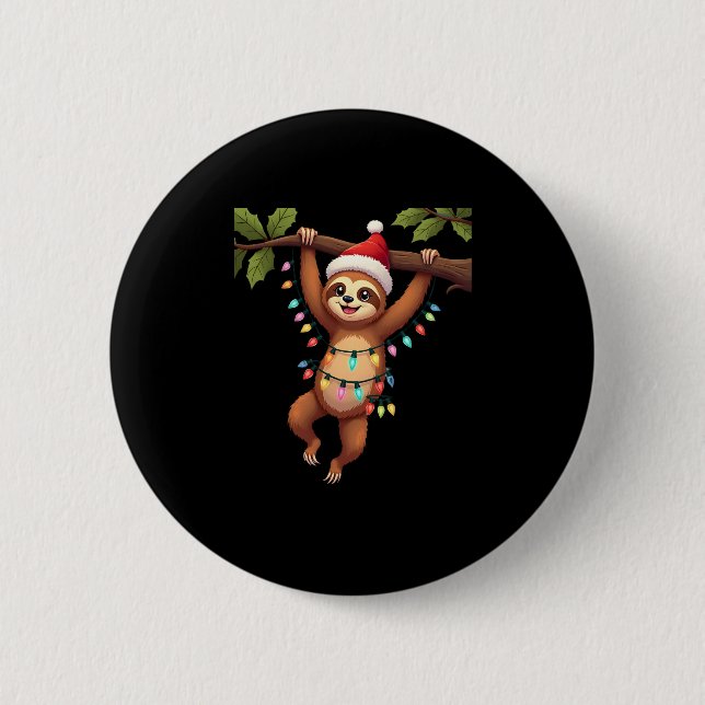 Christmas Lights Sloth Tragend Xmas Hat - Sloth Lo Button (Vorderseite)