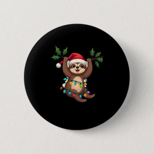 Christmas Lights Sloth Tragend Xmas Hat - Sloth Lo Button