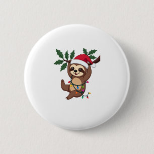 Christmas Lights Sloth Tragend Xmas Hat - Sloth Lo Button