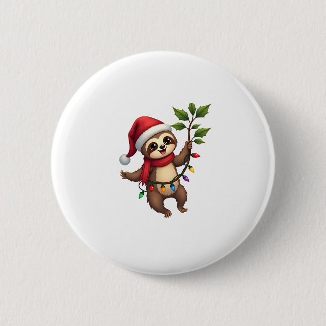 Christmas Lights Sloth Tragend Xmas Hat - Sloth Lo Button (Vorderseite)