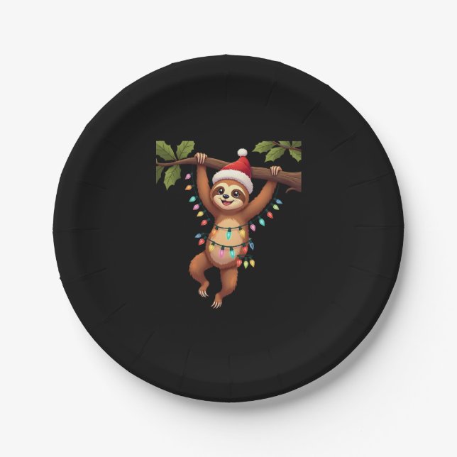 Christmas Lights Sloth Tragend Xmas Hat - Sloth Lo Pappteller (Vorderseite)