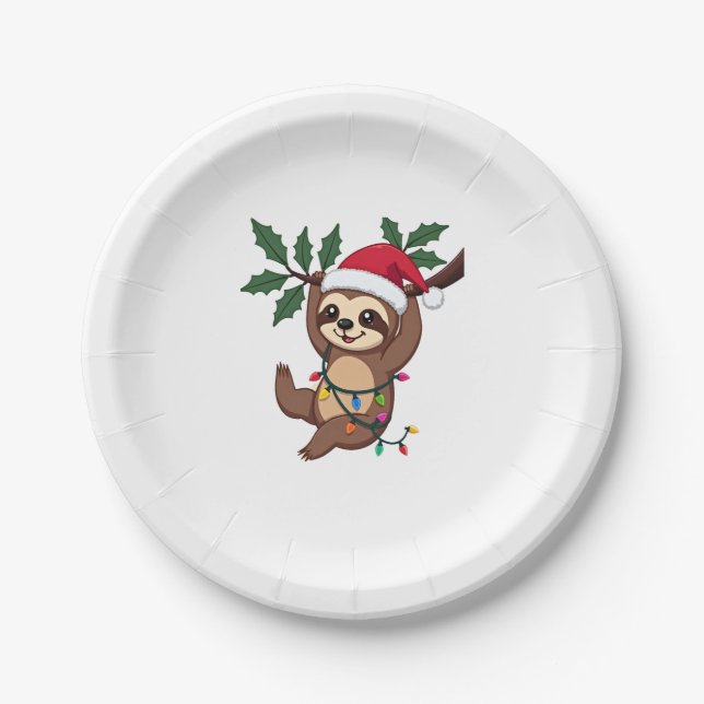 Christmas Lights Sloth Tragend Xmas Hat - Sloth Lo Pappteller (Vorderseite)