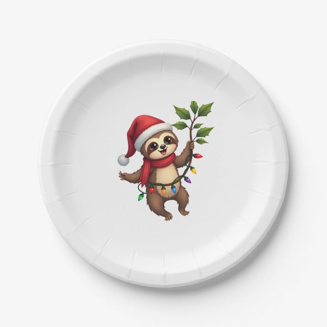Christmas Lights Sloth Tragend Xmas Hat - Sloth Lo Pappteller (Vorderseite)