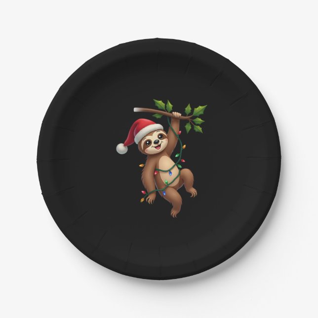 Christmas Lights Sloth Tragend Xmas Hat - Sloth Lo Pappteller (Vorderseite)