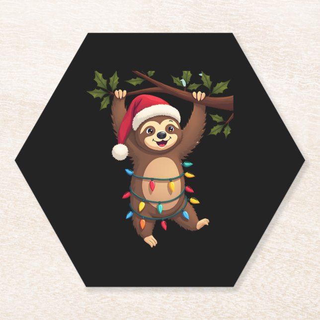Christmas Lights Sloth Tragend Xmas Hat - Sloth Lo Untersetzer (Vorderseite)
