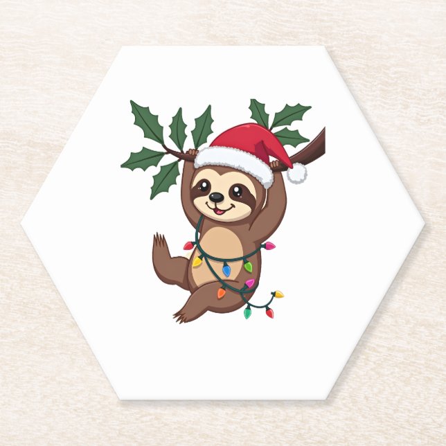 Christmas Lights Sloth Tragend Xmas Hat - Sloth Lo Untersetzer (Vorderseite)