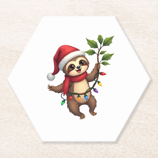 Christmas Lights Sloth Tragend Xmas Hat - Sloth Lo Untersetzer (Vorderseite)