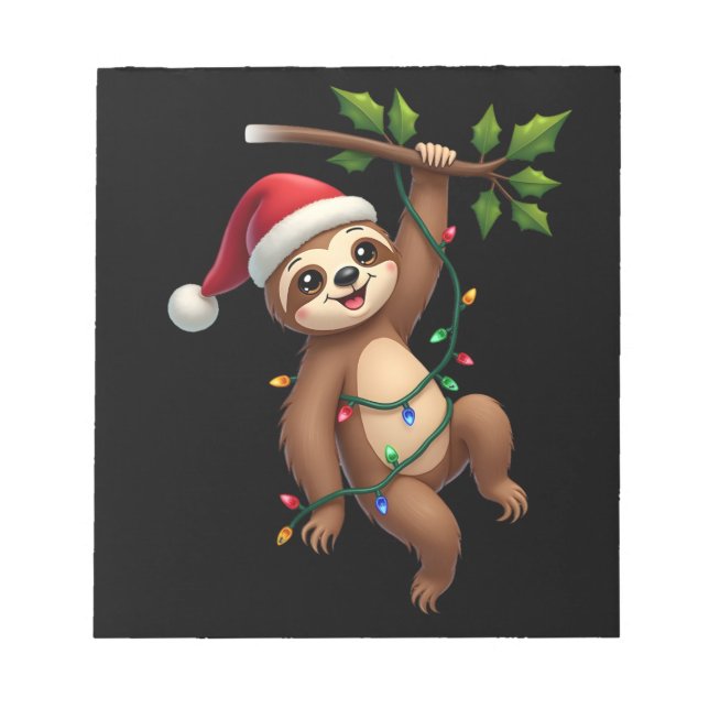 Christmas Lights Sloth Wearing Xmas Hat - Sloth Lo Notizblock (Vorderseite)