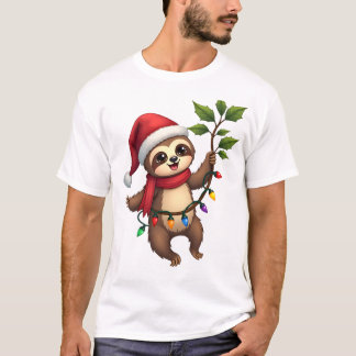 Christmas Lights Sloth Wearing Xmas Hat - Sloth Lo T-Shirt