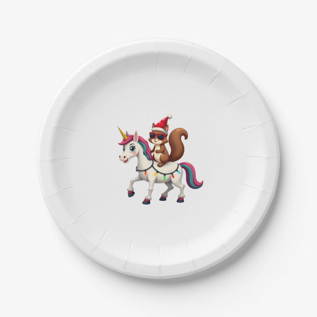 Christmas Lights Squirrel Riding Unicorn T-Shirt ( Pappteller (Vorderseite)