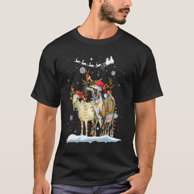 Christmas Lights  Xmas Santa Hat Goat Animals T-Shirt (Vorderseite)