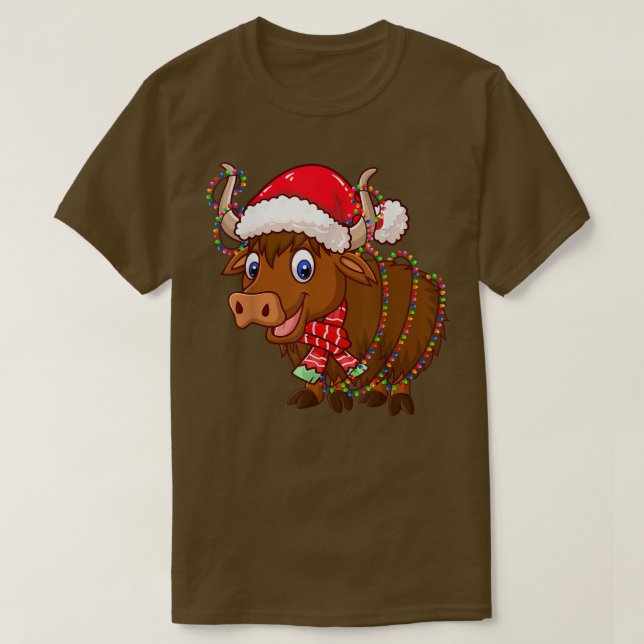 Christmas Lights Yak Wearing Xmas Hat  Yak Lover  T-Shirt (Design vorne)