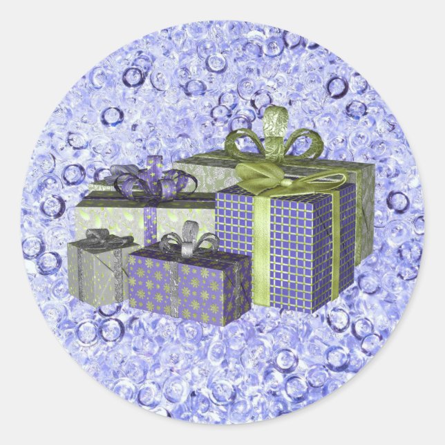 Christmas Lila Blue Crystal Sparkle Runder Aufkleber (Vorderseite)