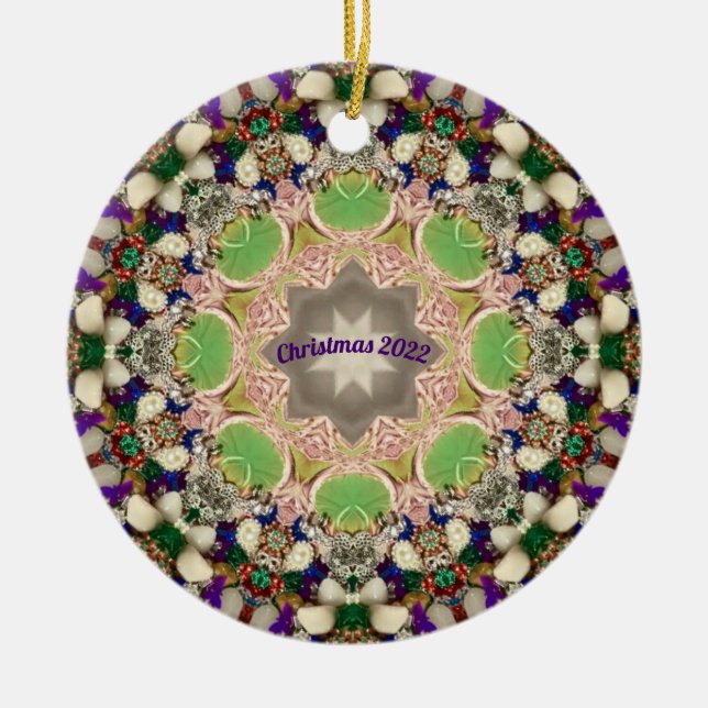 CHRISTMAS Lila Blue Green 2022 Keramik Ornament (Vorne)