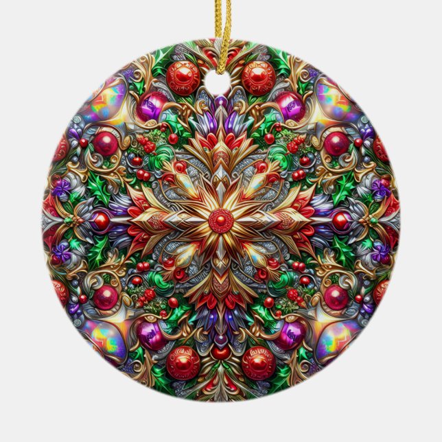 CHRISTMAS Lila Gelb Rot Grün 3D Keramik Ornament (Vorne)