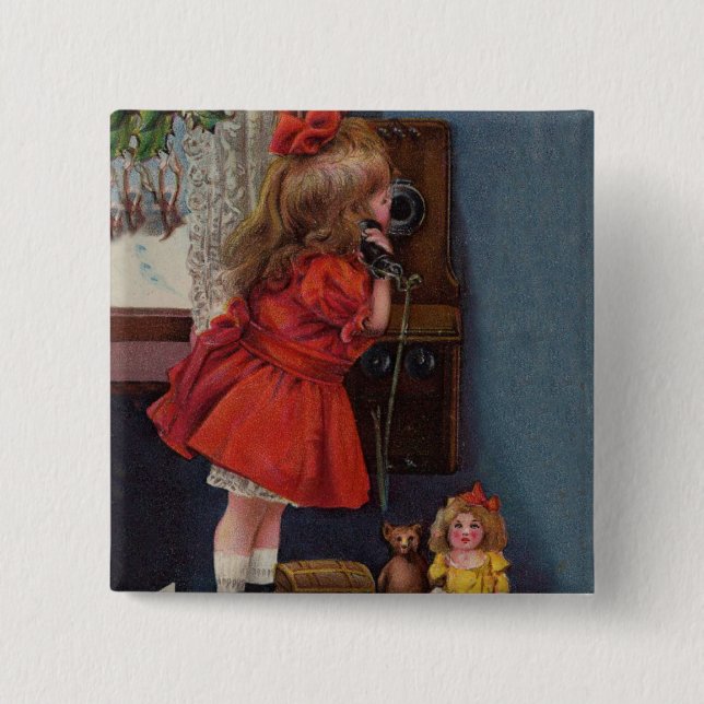 Christmas Little Girl Telefone Antique Button (Vorderseite)