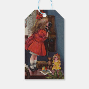 Christmas Little Girl Telefone Antique Geschenkanhänger
