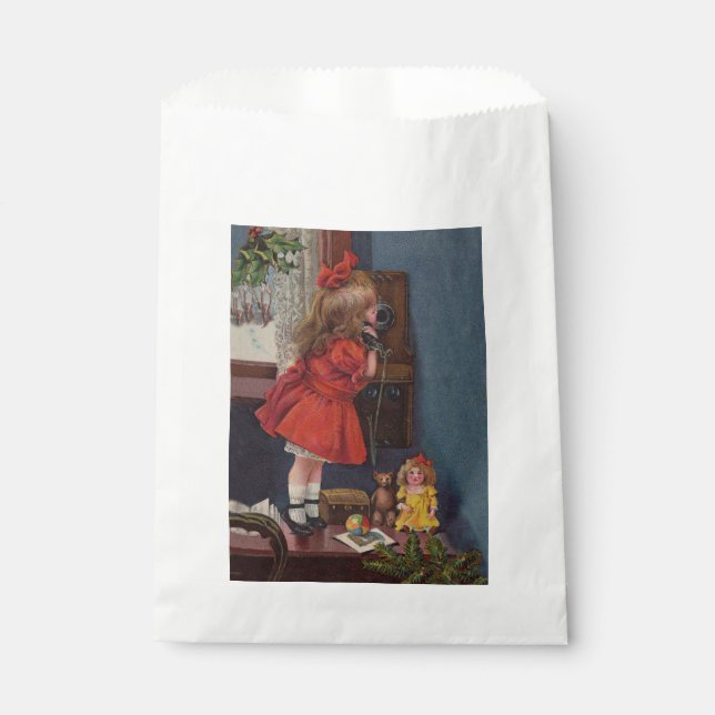 Christmas Little Girl Telefone Antique Geschenktütchen (Vorderseite)