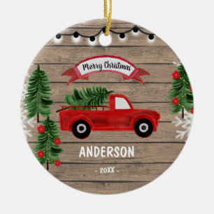 CHRISTMAS-LKW Rustikaler Familien-Weihnachtsschmuc Keramik Ornament
