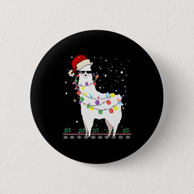 Christmas Llama Santa Hat Ugly Xmas Tree Alpaca Gi Button (Vorderseite)
