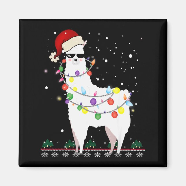 Christmas Llama Santa Hat Ugly Xmas Tree Alpaca Gi Magnet (Vorne)