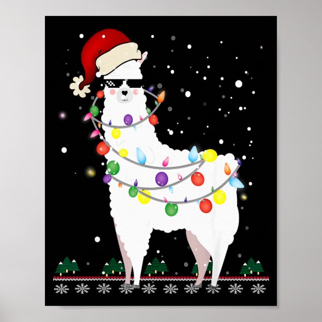 Christmas Llama Santa Hat Ugly Xmas Tree Alpaca Gi Poster (Vorne)