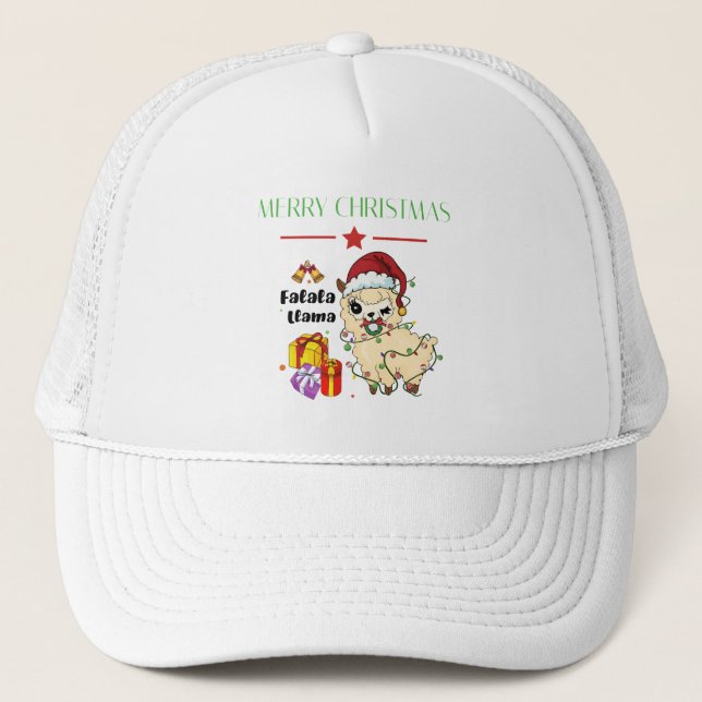 Christmas Llama Trucker Hat Truckerkappe (Vorderseite)