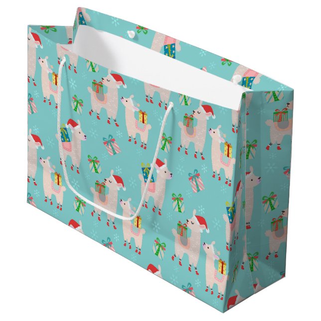 Christmas Llamas Große Geschenktüte (Vorderseite Schrägansicht)