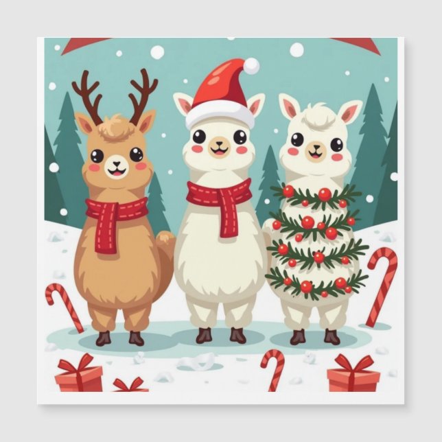 Christmas Llamas Parade Magnetkarte (Vorderseite)